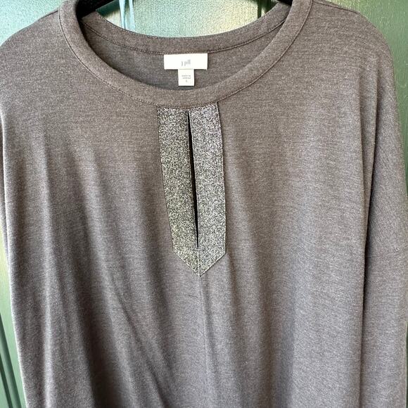 J. Jill Soft Knit Tunic Top L w/ Silver Metallic Accent Tencel Soft Cozy Fall - Picture 2 of 7